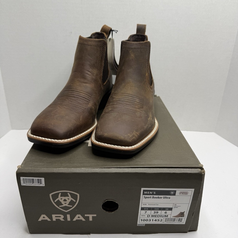 Ariat Sport Booker Ultra Chelsea Boots Men’s 7D Distressed Tan 10031452 NEW